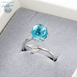 dans boite - Bague Ajustable Ag 925 Perle Cristal Bleu Sirène - Couleurs Lagon