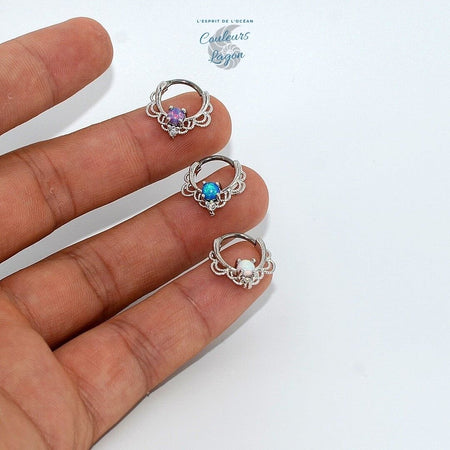 Bague de Nez en Zircon Incrustée Opal et Tige Escamotable - Couleurs Lagon