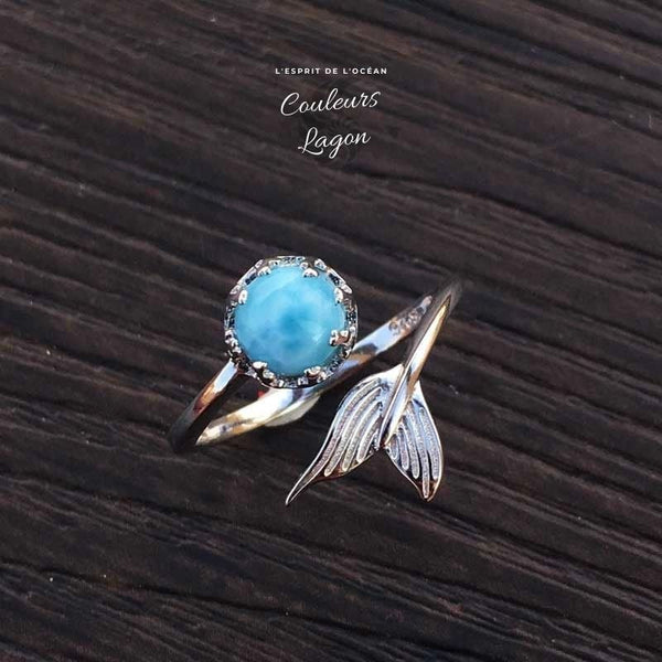 Bague Sirène Ajustable Ag 925 Perle en Larimar - Couleurs Lagon
