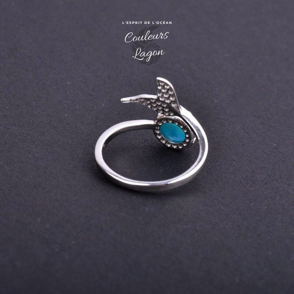 Bague Sirène Ajustable Ag 925 Perle en Larimar - Couleurs Lagon