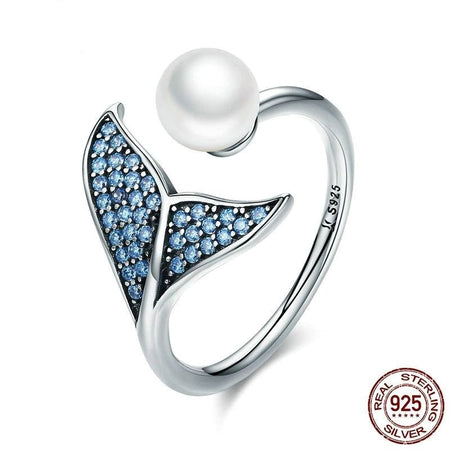 Bagues Ajustables Perle et Queue de Sirène Ag 925 - Couleurs Lagon