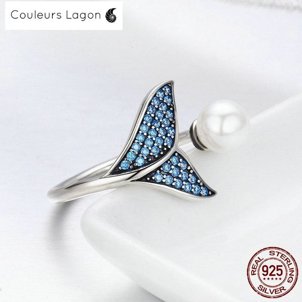 Bagues Ajustables Perle et Queue de Sirène Ag 925 - Couleurs Lagon