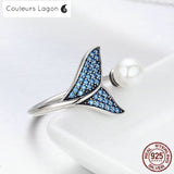 Bagues Ajustables Perle et Queue de Sirène Ag 925 - Couleurs Lagon