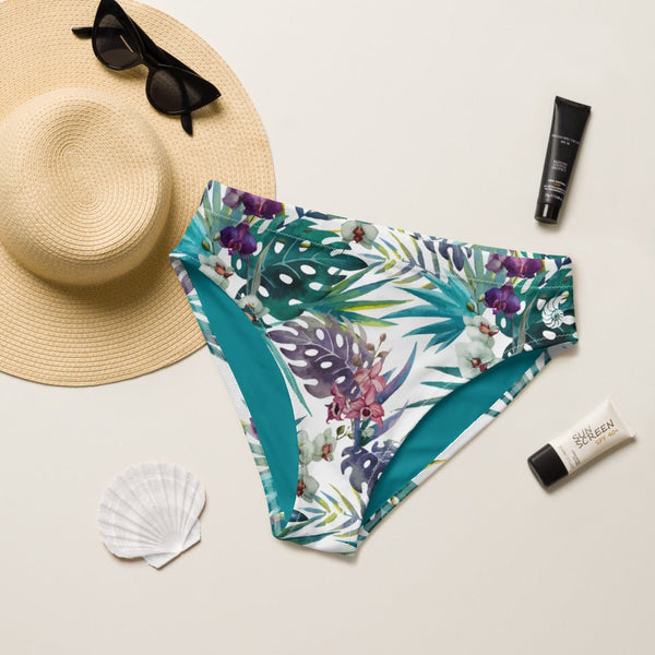 Bas de bikini taille haute floral 2 éco-responsable UPF50+ — avant Couleurs Lagon