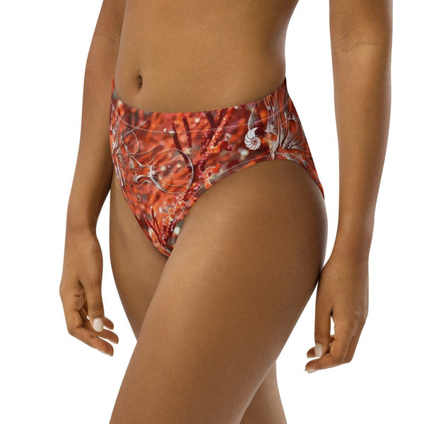 Bas de maillot de bain éco-responsable taille haute Couleurs Lagon GORGONES ROUGE - Couleurs Lagon