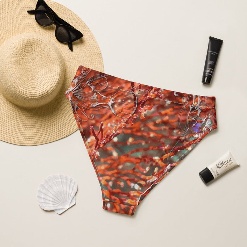 Bas de maillot de bain éco-responsable taille haute Couleurs Lagon GORGONES ROUGE - Couleurs Lagon