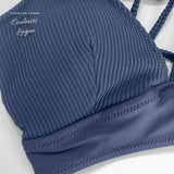 gros plan bonnet  avant finition et couture - Bikini Push Up Bleu AZUR Fleuri - Couleurs Lagon