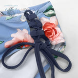 détails attache lacet latéral - Bikini Push Up Bleu AZUR Fleuri - Couleurs Lagon