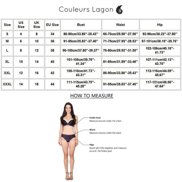 tailles - Bikini Push Up Bleu AZUR Fleuri - Couleurs Lagon