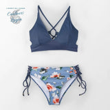 avant à plat - Bikini Push Up Bleu AZUR Fleuri - Couleurs Lagon