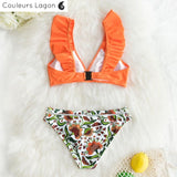 dos à plat - Bikini Push Up Floral Orange à Volants - Couleurs Lagon