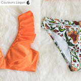 détails haut et bas - Bikini Push Up Floral Orange à Volants - Couleurs Lagon