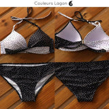 Bikini Push-Up Floral Star - Couleurs Lagon - noir & blanc avant et dos