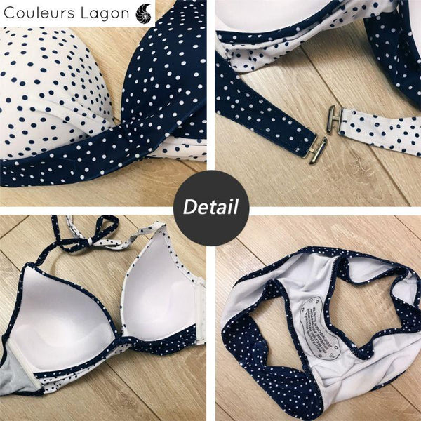 Bikini Push-Up Floral Star - Couleurs Lagon - bleu et blanc gros plan