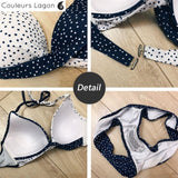 Bikini Push-Up Floral Star - Couleurs Lagon - bleu et blanc gros plan