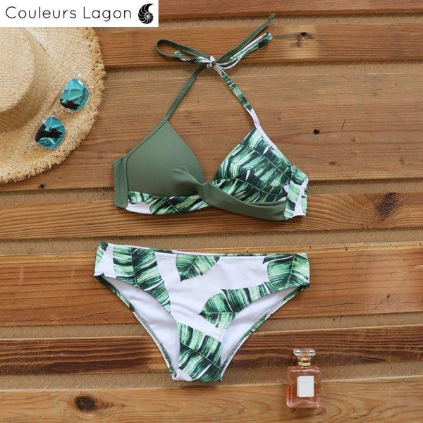 Bikini Push-Up Floral Star - Couleurs Lagon - vert a plat