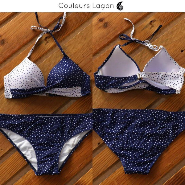 Bikini Push-Up Floral Star - Couleurs Lagon - bleu et blanc avant et dos