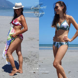 Bikini Push-Up Floral Star - Couleurs Lagon - rouge & vert gauche