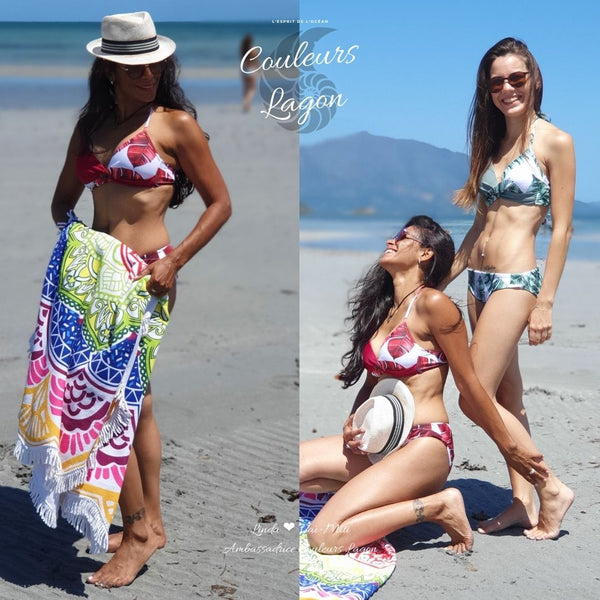 Bikini Push-Up Floral Star - Couleurs Lagon - rouge & vert