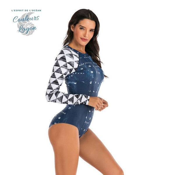 Bikini Push-Up Rashguard Manche Longue BLEU OCEAN - Couleurs Lagon - profil droit