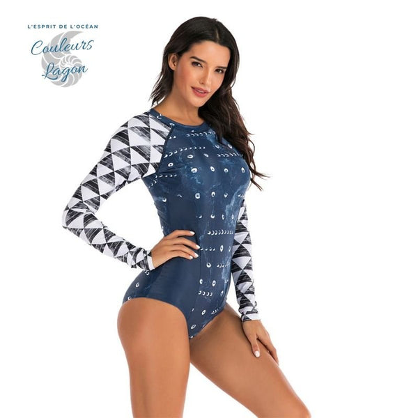 Bikini Push-Up Rashguard Manche Longue BLEU OCEAN - Couleurs Lagon - avant droit
