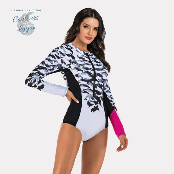 Bikini Push-Up Rashguard Manche Longue DOLPHIN PLAY - Couleurs Lagon - avant droit