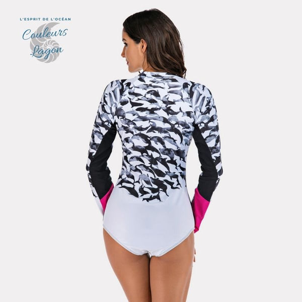 Bikini Push-Up Rashguard Manche Longue DOLPHIN PLAY - Couleurs Lagon - dos