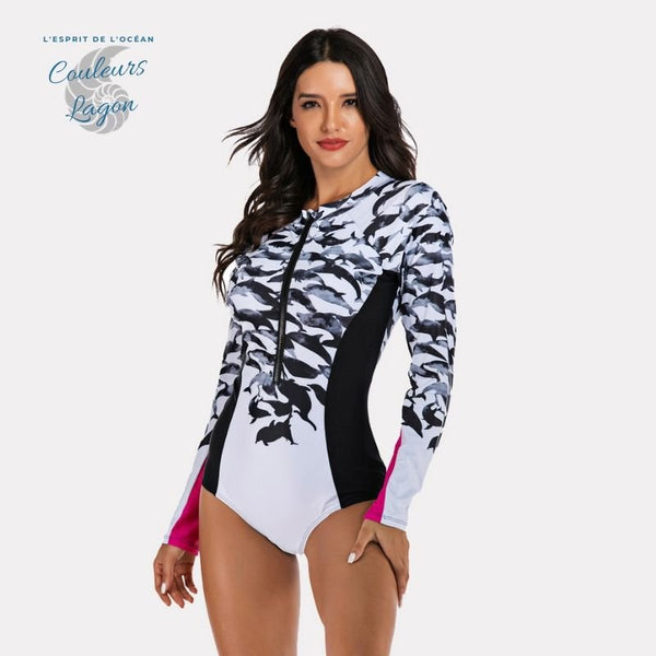 Bikini Push-Up Rashguard Manche Longue DOLPHIN PLAY - Couleurs Lagon - avant gauche