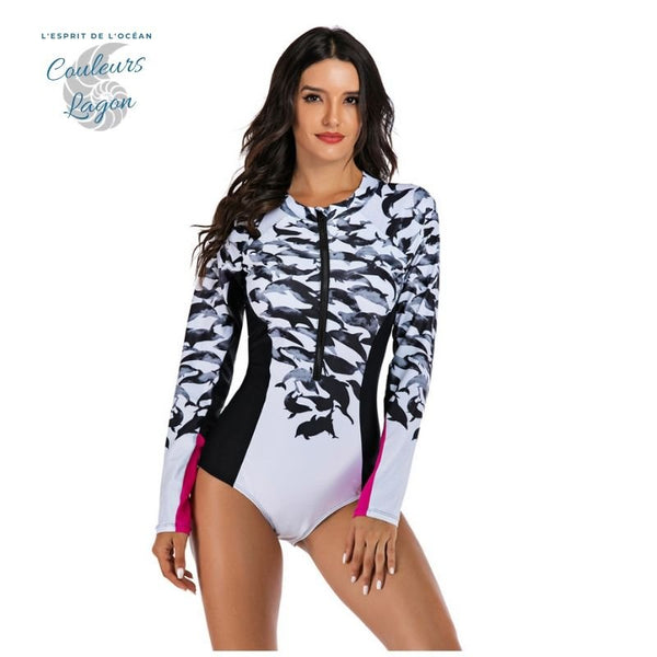 Bikini Push-Up Rashguard Manche Longue DOLPHIN PLAY - Couleurs Lagon - avant