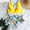 Bikini Push-Up Taille Haute Floral à Volants - Couleurs Lagon
