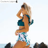 Bikini Push-Up Taille Haute Floral à Volants - Couleurs Lagon