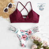 Bikini Push-Up Tangua Brésilien CASSIS FLORAL - Couleurs Lagon