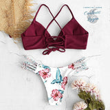 Bikini Push-Up Tangua Brésilien CASSIS FLORAL - Couleurs Lagon