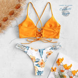 Bikini Push-Up Tangua Brésilien ORANGE FLORAL - Couleurs Lagon
