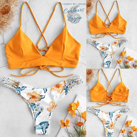 Bikini Push-Up Tangua Brésilien ORANGE FLORAL - Couleurs Lagon