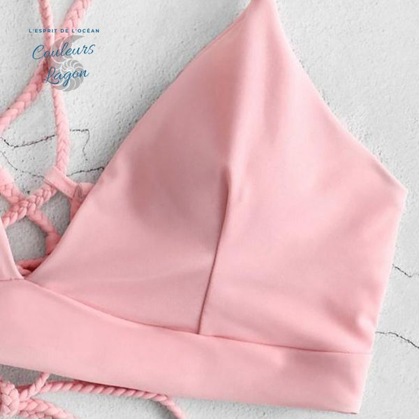 Bikini Push-Up Tangua Brésilien ROSE FLORAL - Couleurs Lagon