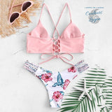 Bikini Push-Up Tangua Brésilien ROSE FLORAL - Couleurs Lagon