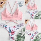 Bikini Push-Up Tangua Brésilien ROSE FLORAL - Couleurs Lagon