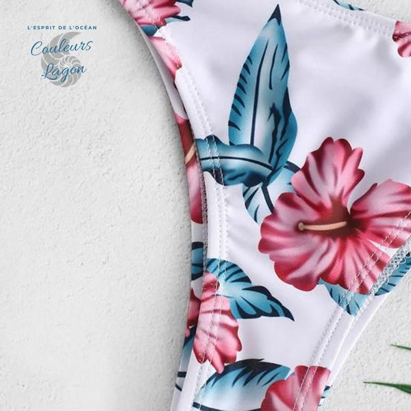 Bikini Push-Up Tangua Brésilien ROSE FLORAL - Couleurs Lagon