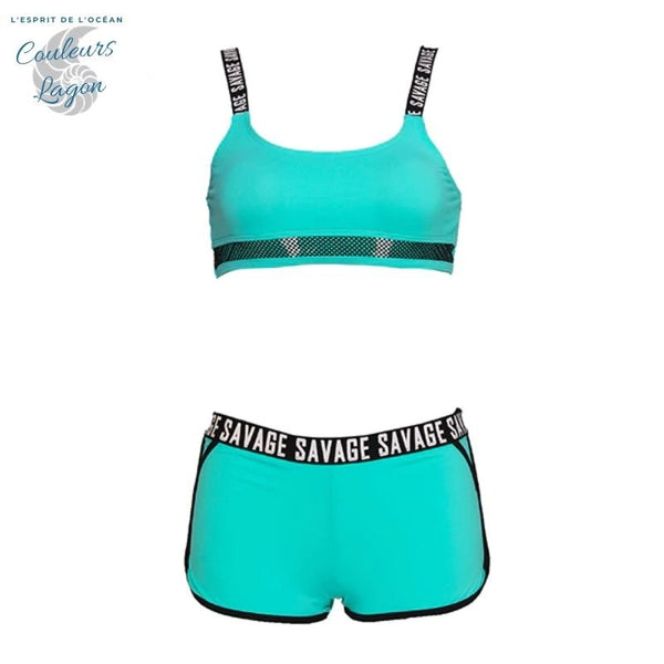 Bikini Sport Rashguard Brésilien SAVAGE - Couleurs Lagon