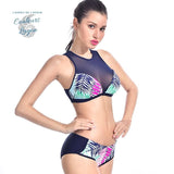 Bikini Surf Rashguard 2 pieces PATCHWORK Floral - Couleurs Lagon