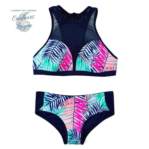 Bikini Surf Rashguard 2 pieces PATCHWORK Floral - Couleurs Lagon