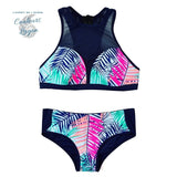 Bikini Surf Rashguard 2 pieces PATCHWORK Floral - Couleurs Lagon