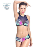 Bikini Surf Rashguard 2 pieces PATCHWORK Floral - Couleurs Lagon