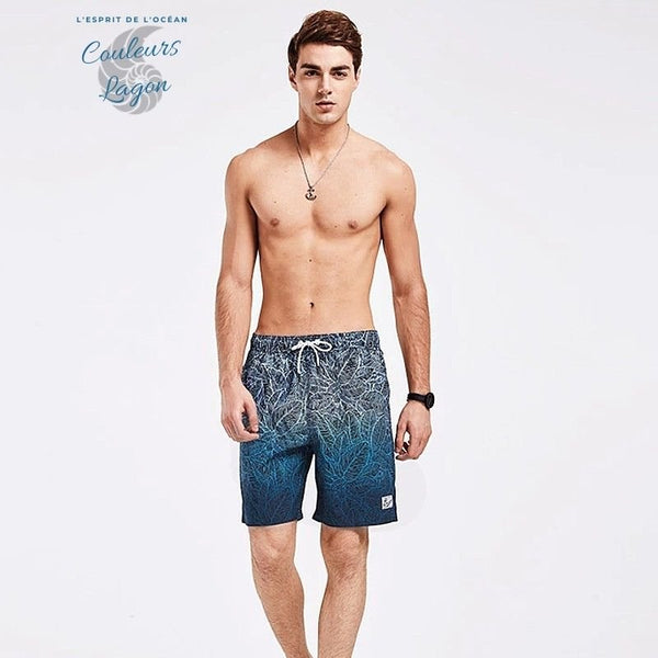 Short plage homme motif feuillage bleu nuit XXL XXXL — Couleurs Lagon