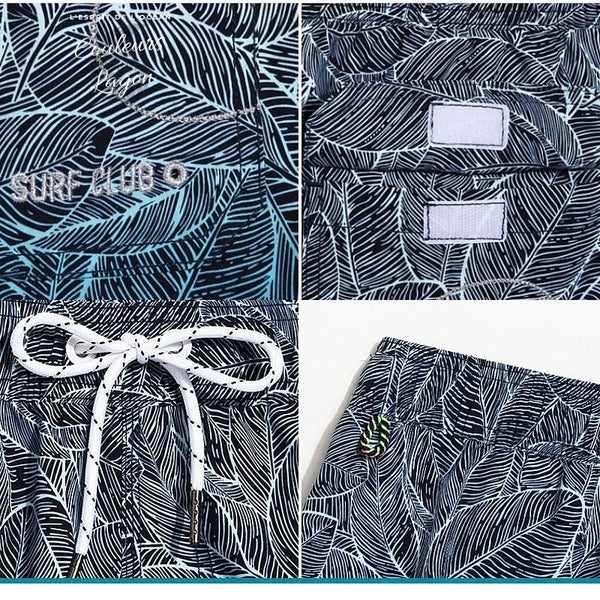 Short de bain homme feuillage bleu nuit coupe ajustée — Couleurs Lagon Nouméa