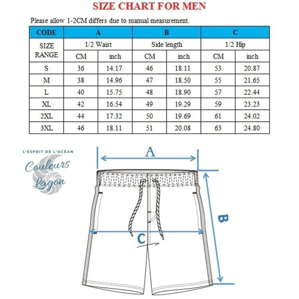 Guide des tailles boardshort homme Night Blue — Couleurs Lagon