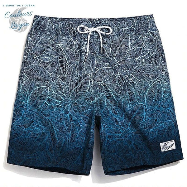 Boardshort homme Night Blue feuillage géométrique bleu nuit — vue face Couleurs Lagon