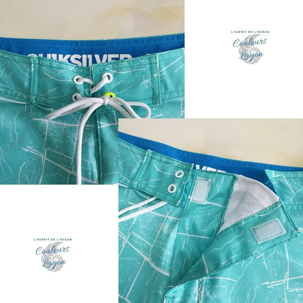Boardshort Surf Quicksilver QuickDry Blanc Turquoise - Couleurs Lagon