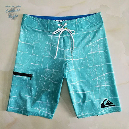 Boardshort Surf Quicksilver QuickDry Blanc Turquoise - Couleurs Lagon